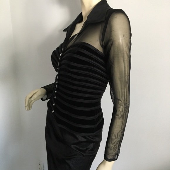 New JS Collections Black mesh & velvet evening top - Picture 5 of 8